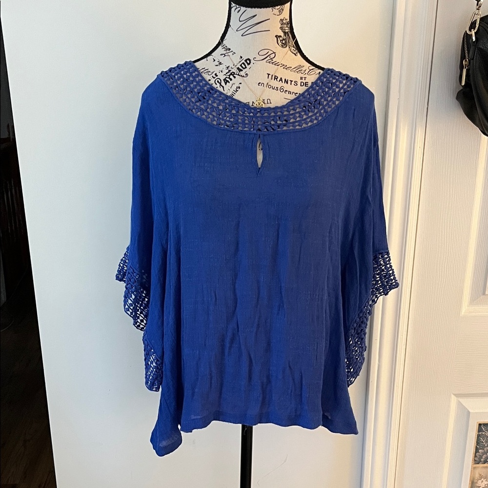 💗Chic Blue Crochet Women's Blouse